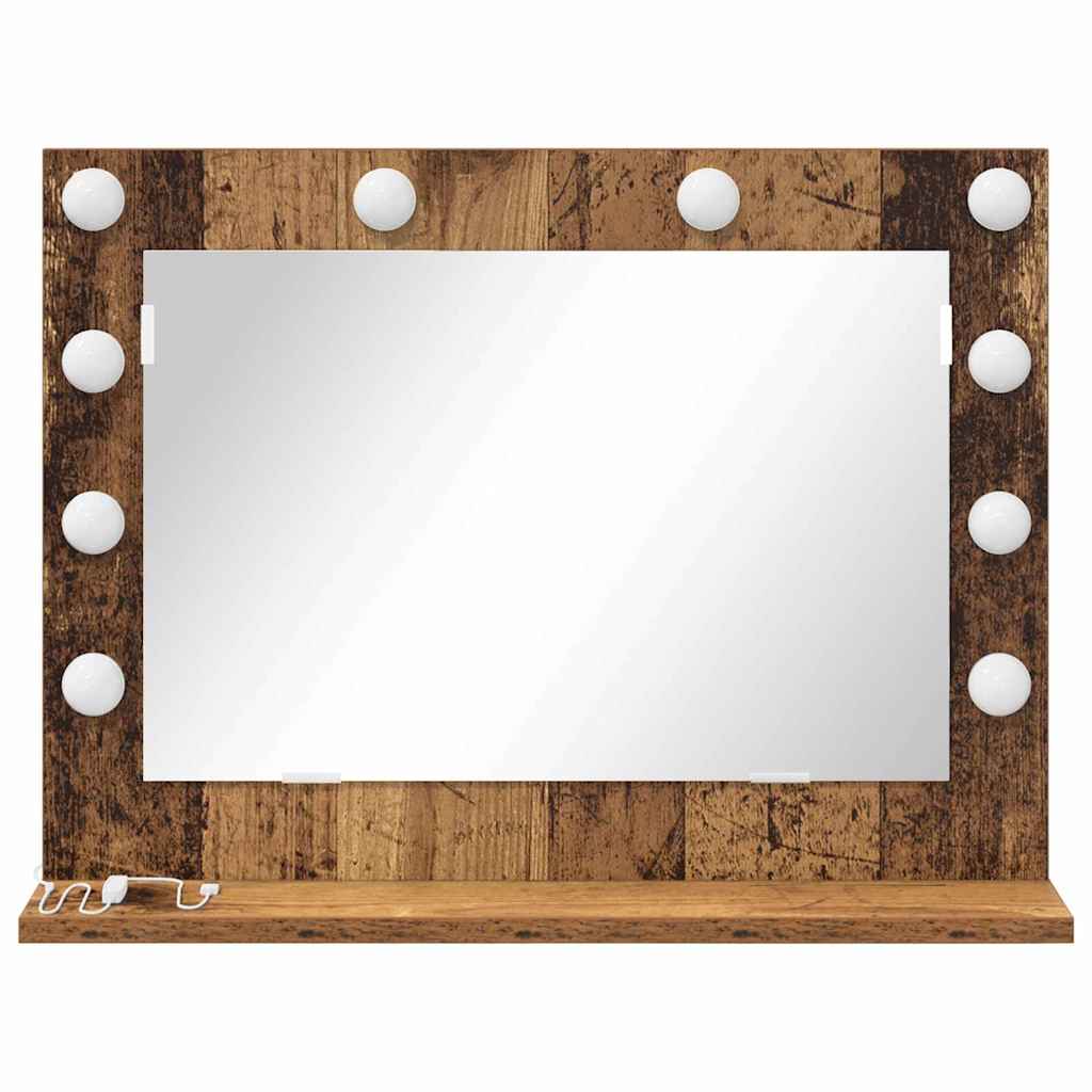 Vanity Mirror with LED Strip Lights Old Wood 60 x 45 x 18 cm